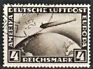 FRIMÆRKER TYSK RIGE: 1928-30 | AFA 423 | Zeppelin luftpost - 4 mk. brun - Stemplet